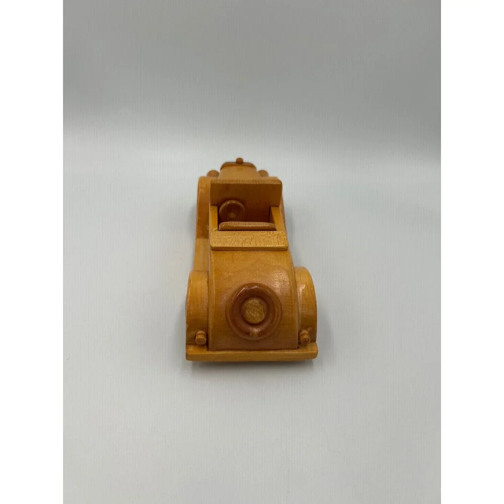 Vintage Handcrafted Wooden Convertible Roadster Model Car Natural Finish Toy
